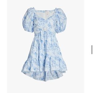 Cinq a sept blue floral mini dress puff sleeve size 4 EUC